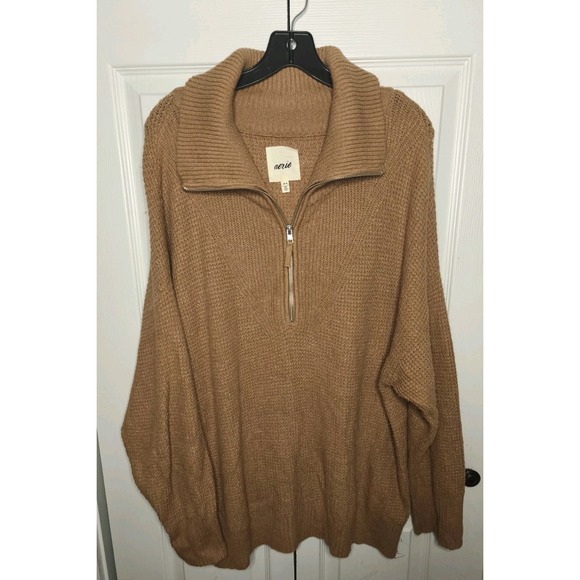 aerie Sweaters - Aerie Cozy Up Waffle Quarter Zip Sweater Oversized Mock neck Top Woman's Size M
